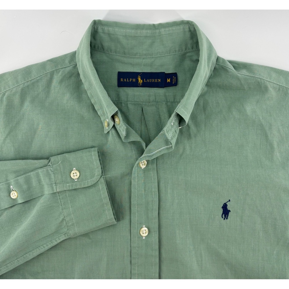 Ralph Lauren Button Down Shirt Men's Medium Green Long Sleeve Embroidered Pony